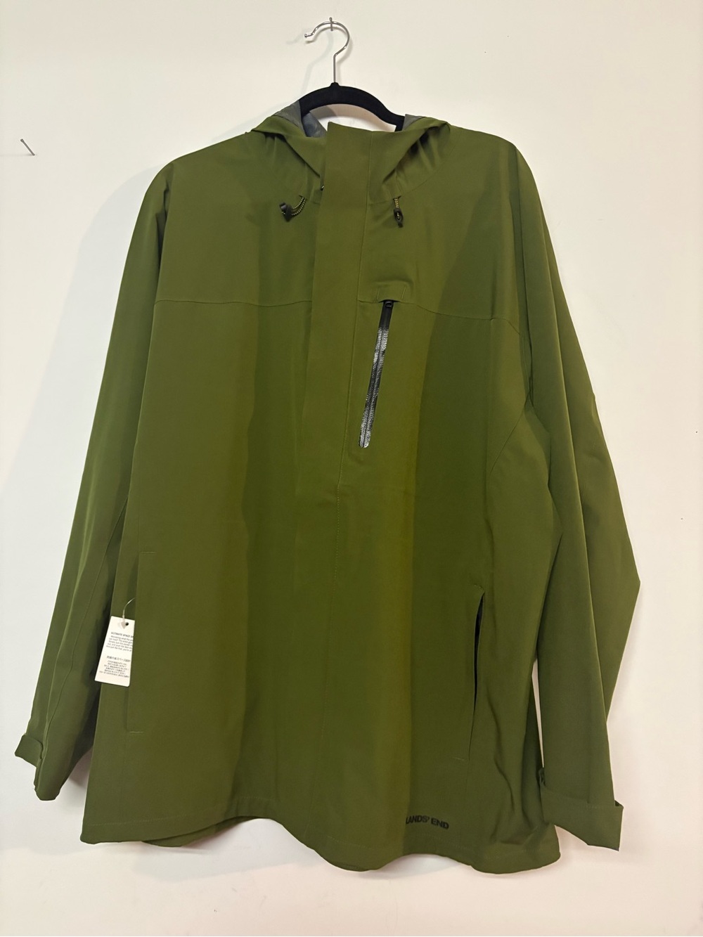 Lands' End Olive Green Hooded Raincoat Jacket